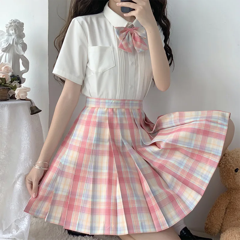 New School Clothes Japanese Uniform Skirt With Tie Jk Seifuku for Girl Pleated Skirt with High Waist Anime Cosplay Schoolgirl