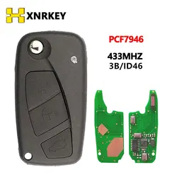 XNRKEY 3 Buttons Flip Remote Key for FIAt 500 Punto Ducato Stilo Panda Bravo Key Car Key 433Mhz PCF7946 Chip