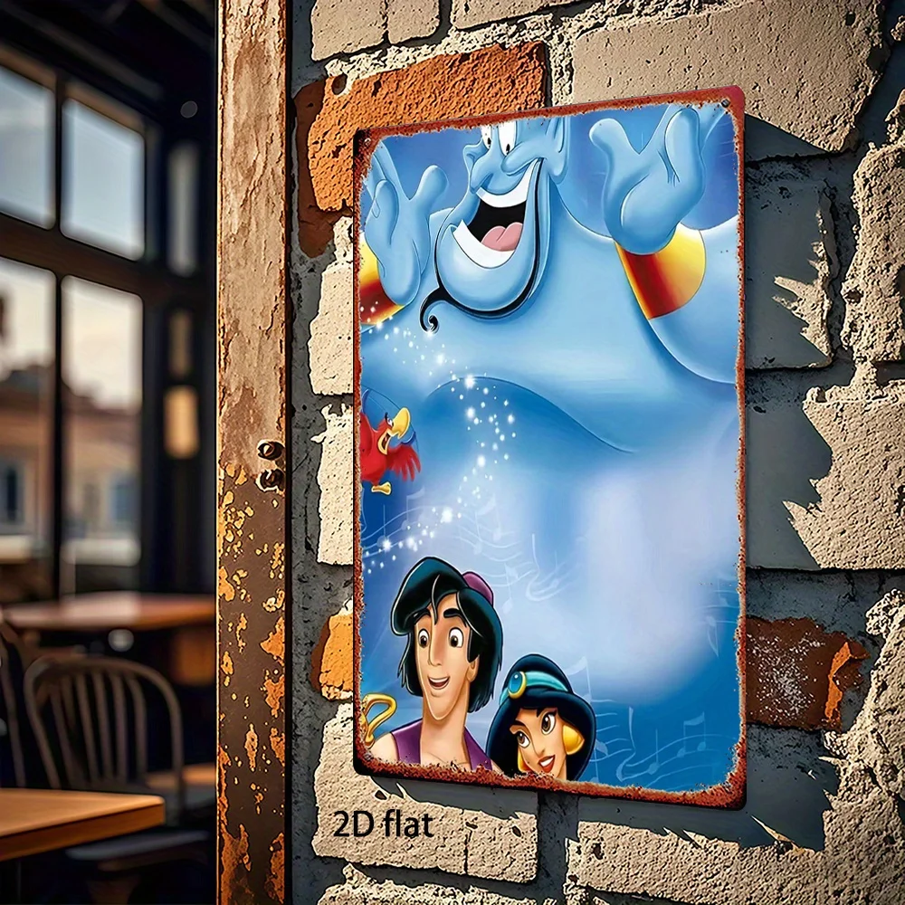 قطعة واحدة من مصباح علاء الدين السحري المعدني لتزيين الحائط - لافتة ليالي عربية عتيقة مع جني، ديكور منزلي رسمي لغرفة المعيشة، سرير