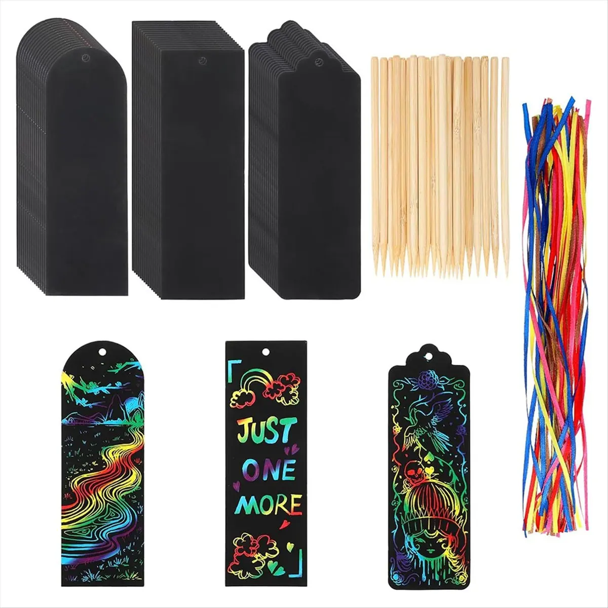 A20I , Student Party Favors Rainbow DIY Bookmark Hanging Gift Tags with Scratch Tool Ribbon for Classroom