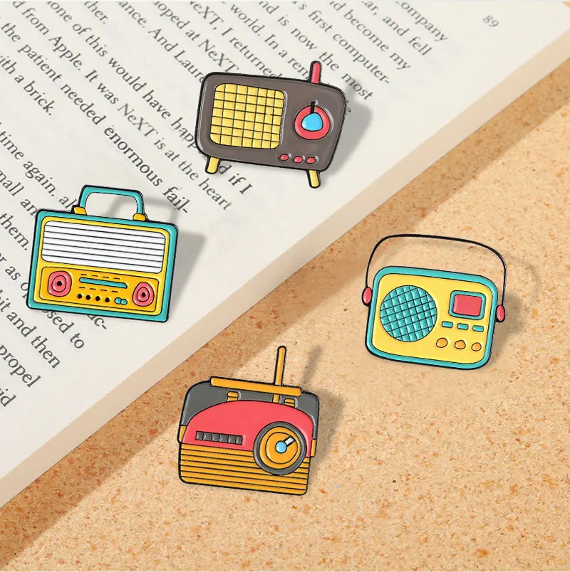 Vintage Collection Enamel Pin Radio TV Walkman Brooches Backpack Clothes Lapel Pin 80s 90s Badge Jewelry Gift for Friends