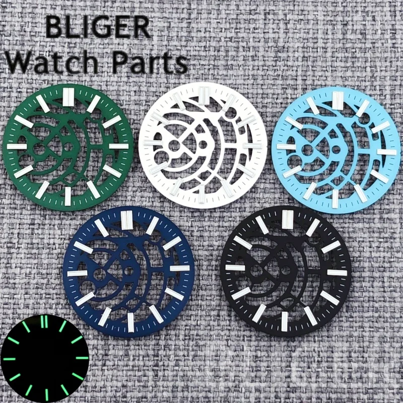 

BLIGER 31mm Hollow-out Black Blue Green White Watch Dial With Watch Hand Luminous Fit NH70 NH72 Movement For Watch Replace Parts