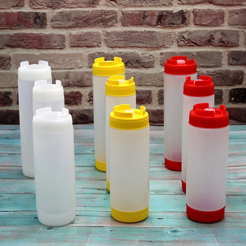 1Pc 16 20 24 Oz Big Capacity Plastic Sauce Bottles Double Head Squeeze Bottles Tomato Catchup Dispenser Kitchen Tools