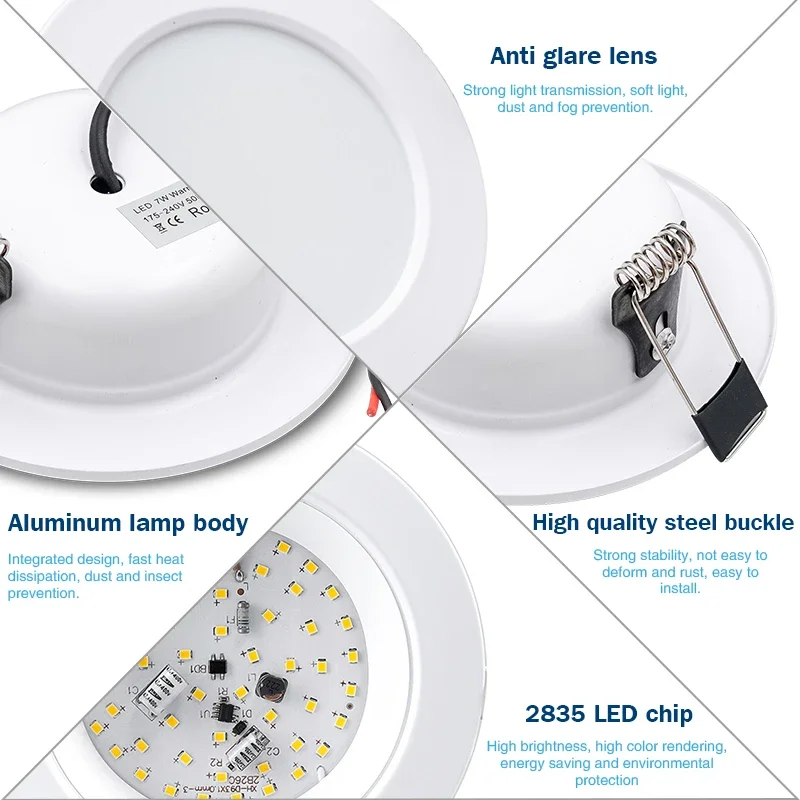 Recesso Redonda LED Teto Downlight, Spot Lamp, Iluminação Interior Quarto, Home Decor, AC 110V, 220V, DC 12V, 24V, 6Pcs