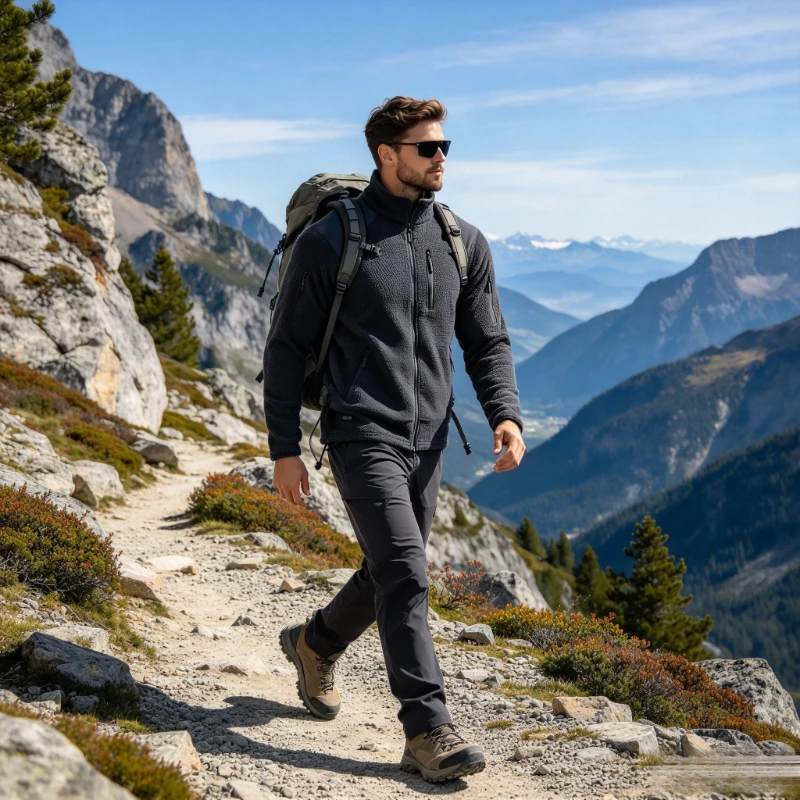 Hanye Men Fleece Jacket, Stand Collar Tactical Warm Outerwear, Full Zip Fleece Liner for Outdoor Camping Hiking Activities