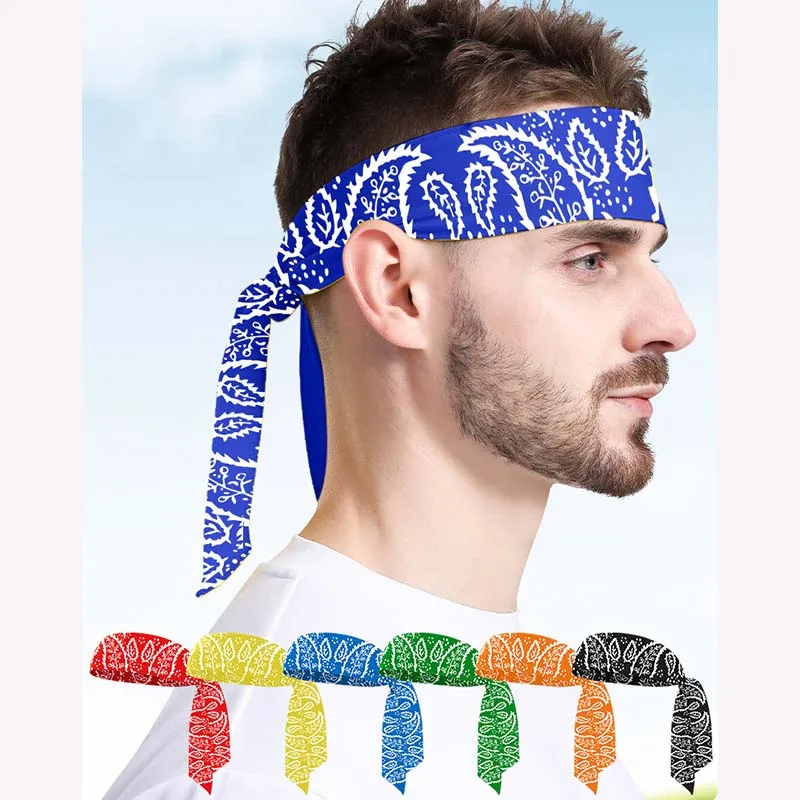 

Outdoor Sports Fitness Sweat-Absorbent Quick-Drying Adjustable Running Headband Leaf Print Ice Silk Headscarf Sports Sweatband