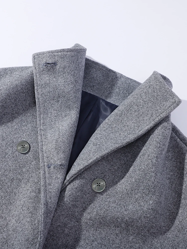 Cappotto corto da donna in misto lana 2025 Giacca minimalista a doppio petto con collo alto e vestibilità ampia Capispalla casual invernale