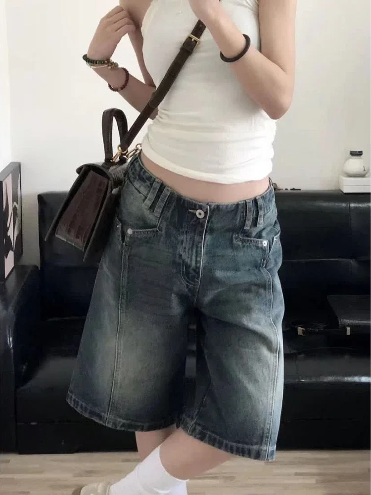 

2025 Y2K Vintage Women Denim Shorts Baggy High Waist Korean Wide Leg Jorts Casual Oversize Washed Jeans Streetwear Summer