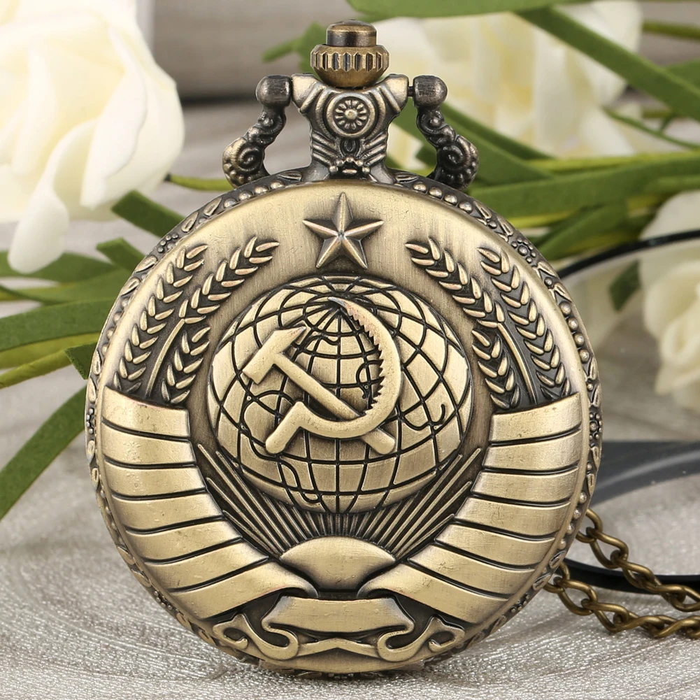 Fashion Silver & Golden Soviet Sickle Hammer Style Quartz Pocket Watch Men Women Pendant Gift Drop Shipping
