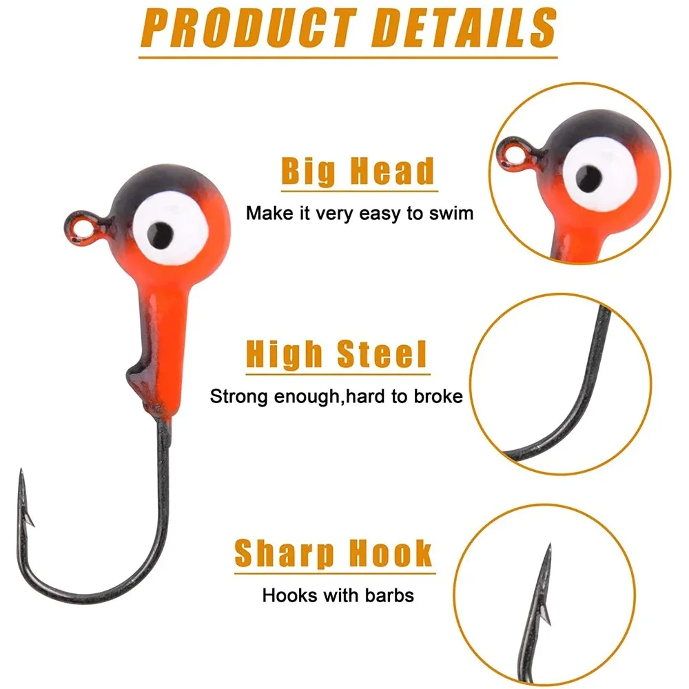 Imagem -03 - Fishing Jig Heads Hooks Kit Round Jig Head Iscas de Pesca Bola Sortida Olhos 3d Ganchos Pintados para Truta Baixa 45 Pcs