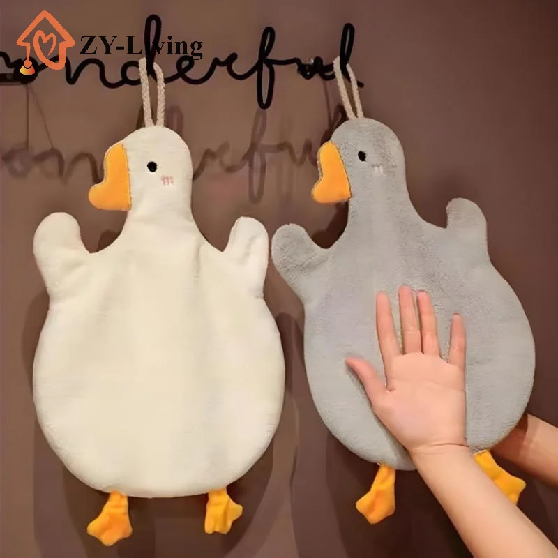 

1Pcs Cartoon Goose Hand Kerchief Hanging Hand Towel Water Absorbing Hand Towel Kitchen And Bathroom Supplies