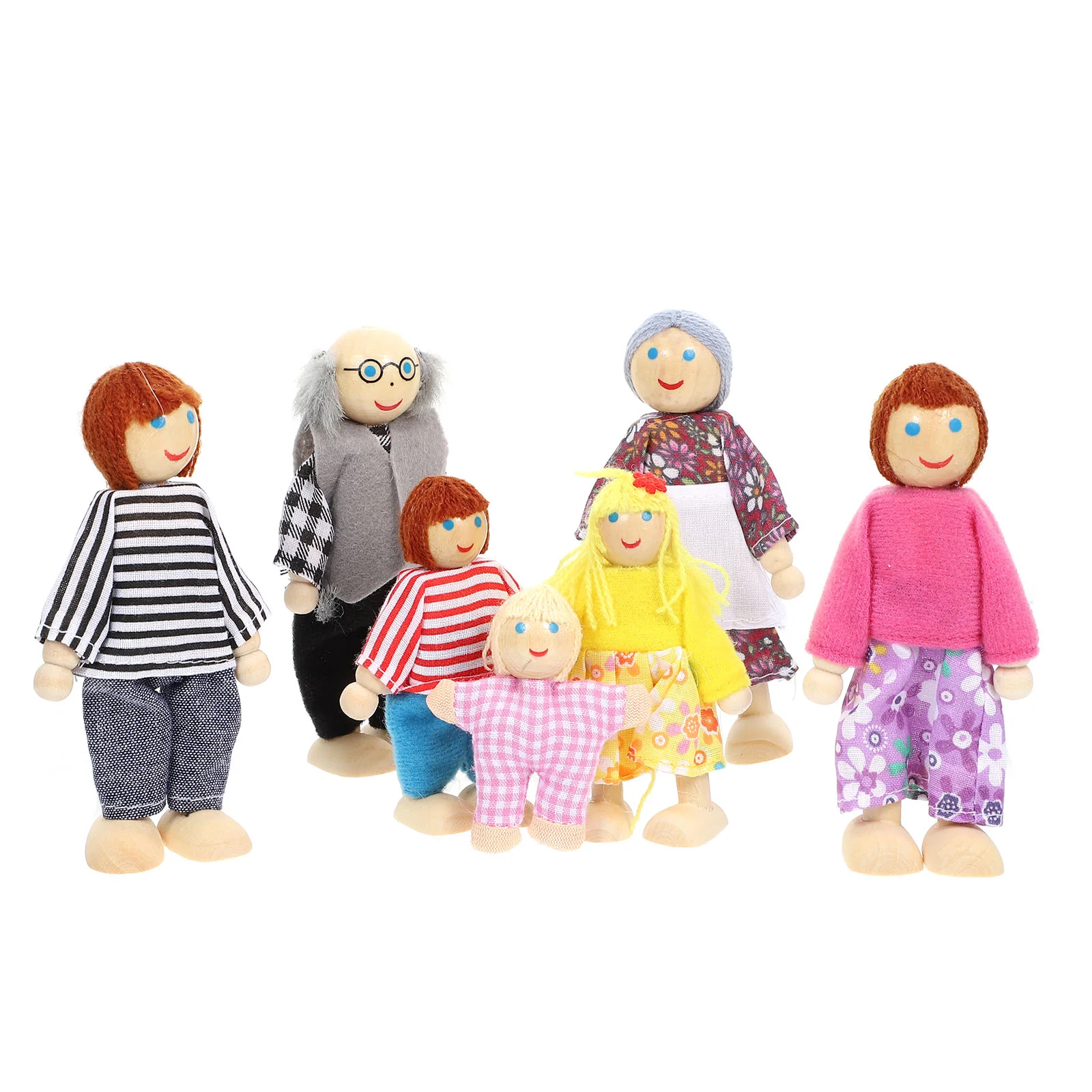 Family Poseable Dolls Photography Props Movable Role Play Toys Simulated Decoration Cloth Wood