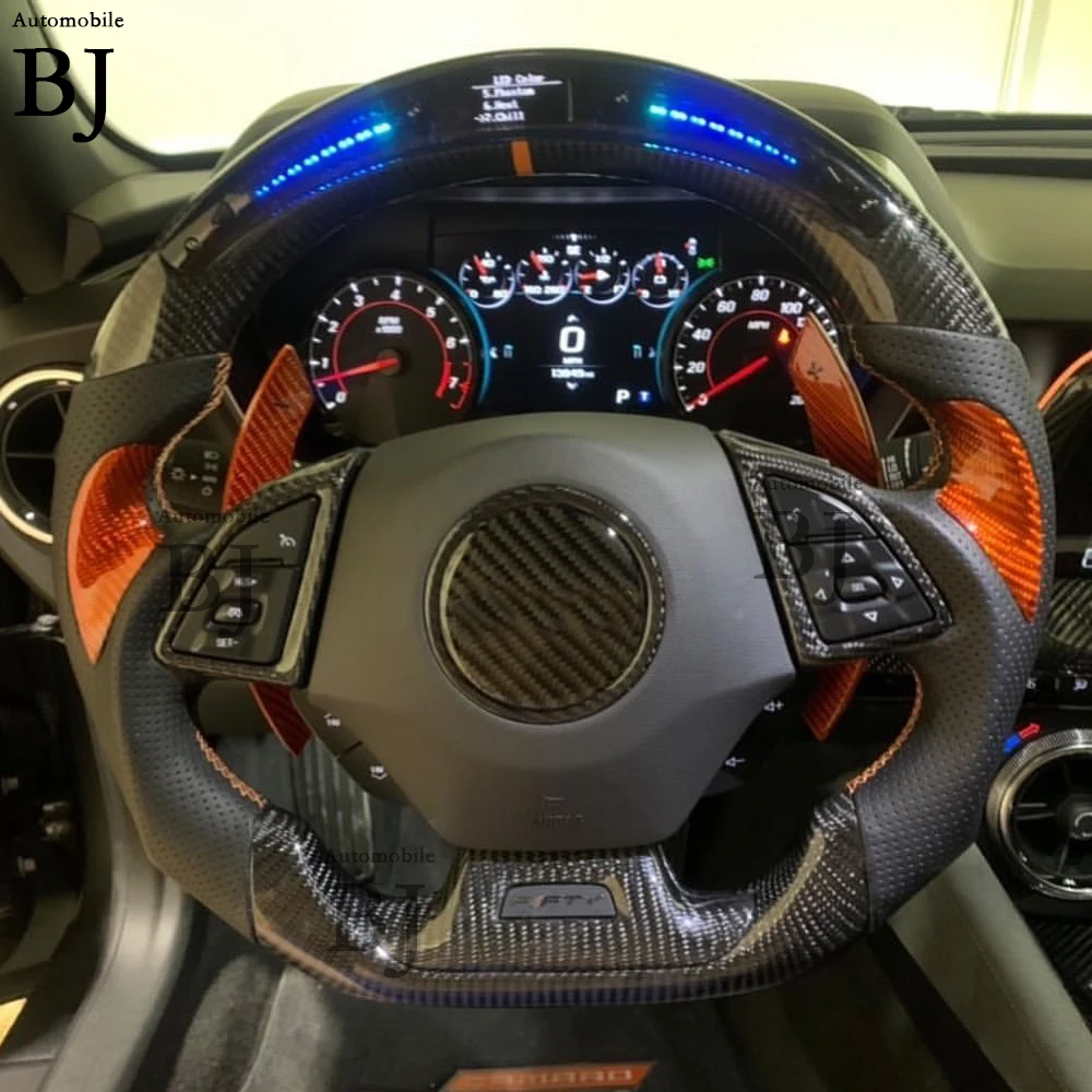 Carbon Fiber LED Steering Wheel Fit For Chevrolet Corvette Camaro SS ZL1 Customized Wheel 2016-2023