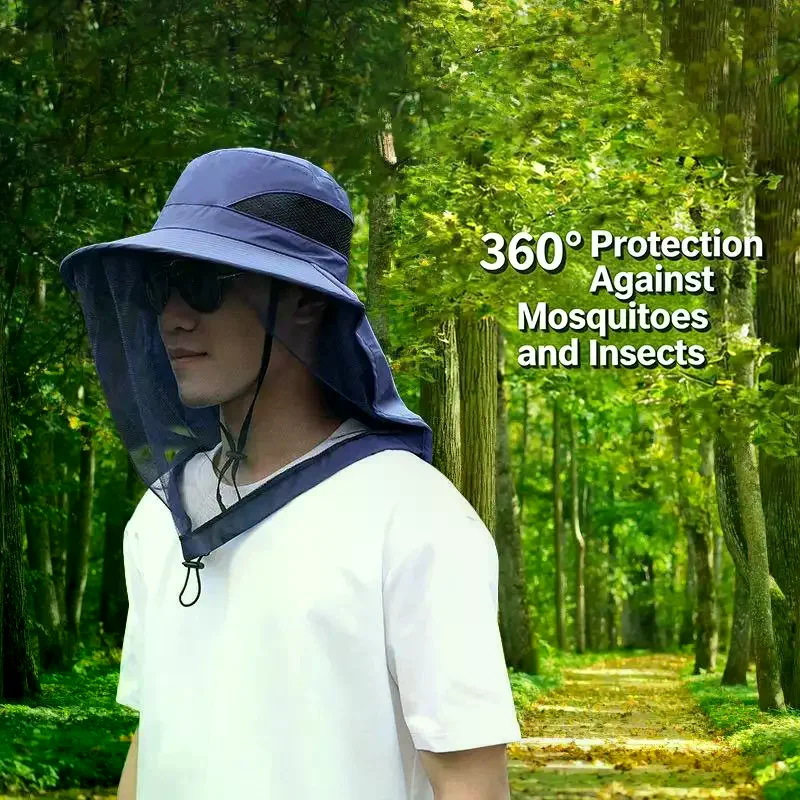 Foldable Mosquito Hat With Hidden Net Mesh Repellent Insect Bee Protection Casual Outdoor Sunscreen Fishing Cap Panama Hat