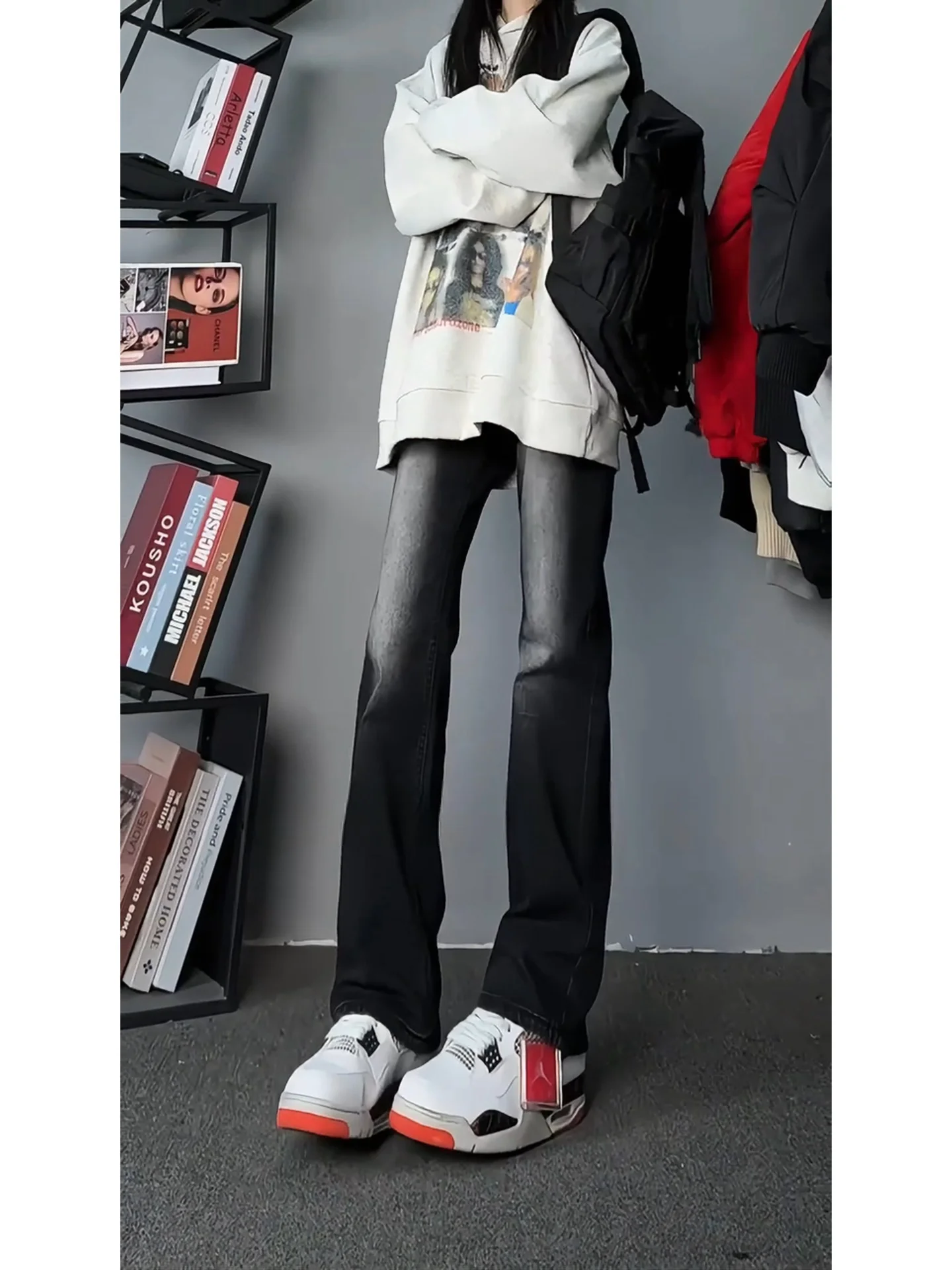 

Мужские джинсы с эффектом градиента, широкие, прямые, осенне-зимние, в американском уличном стиле, с легким клешем