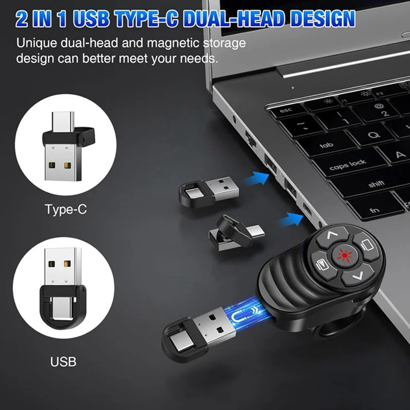 2.4 جيجا هرتز عرض لاسلكي للتحكم عن بعد البنصر USB نوع C قابلة للشحن PPT الفرس لنظام التشغيل Windows-MAC OS Linux Android