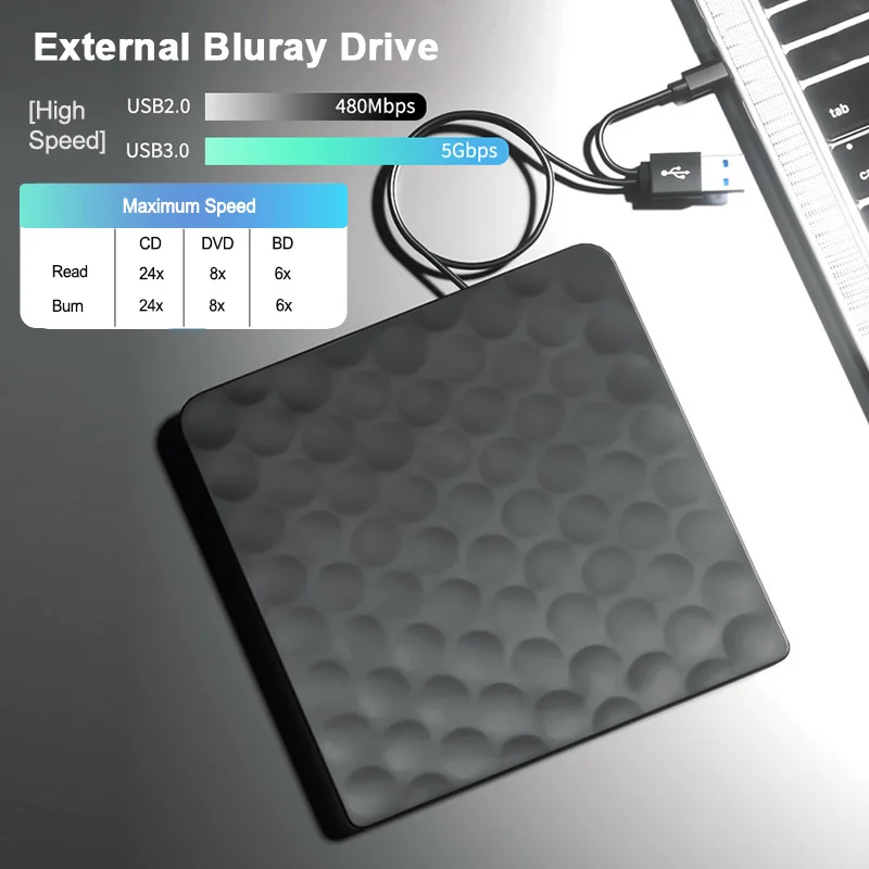 3D External Blu Ray Drive Support 50G Disc Bluray Drives, BD/CD/DVD -/+RW Player Reader Burner for Laptop Windows7/8/10/11 MacOS