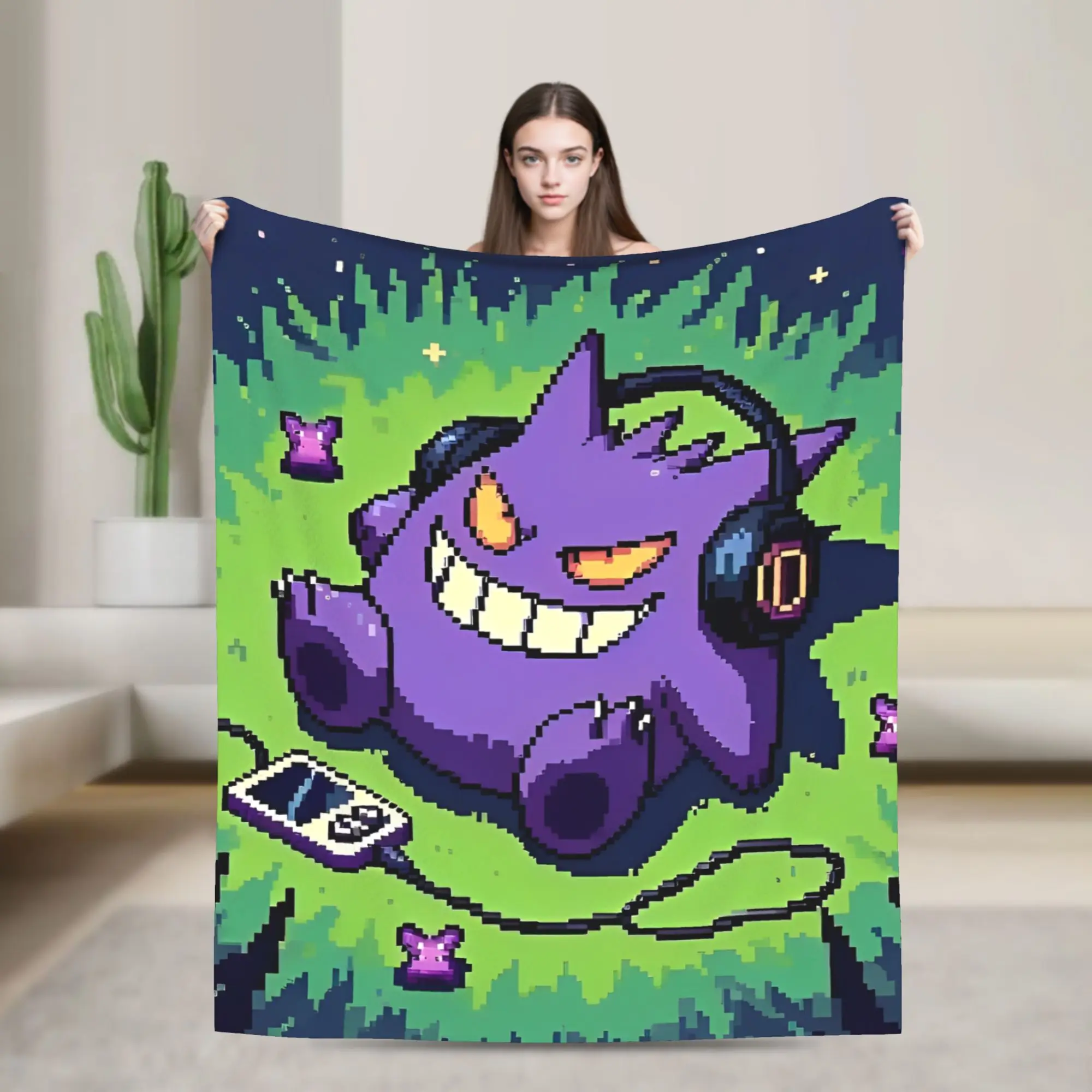 Gengar Cartoon  Flannel Blanket  Warm Bedding Throws for Home Decor Decorative Street Trend Bedspread Sofa Bed Cover
