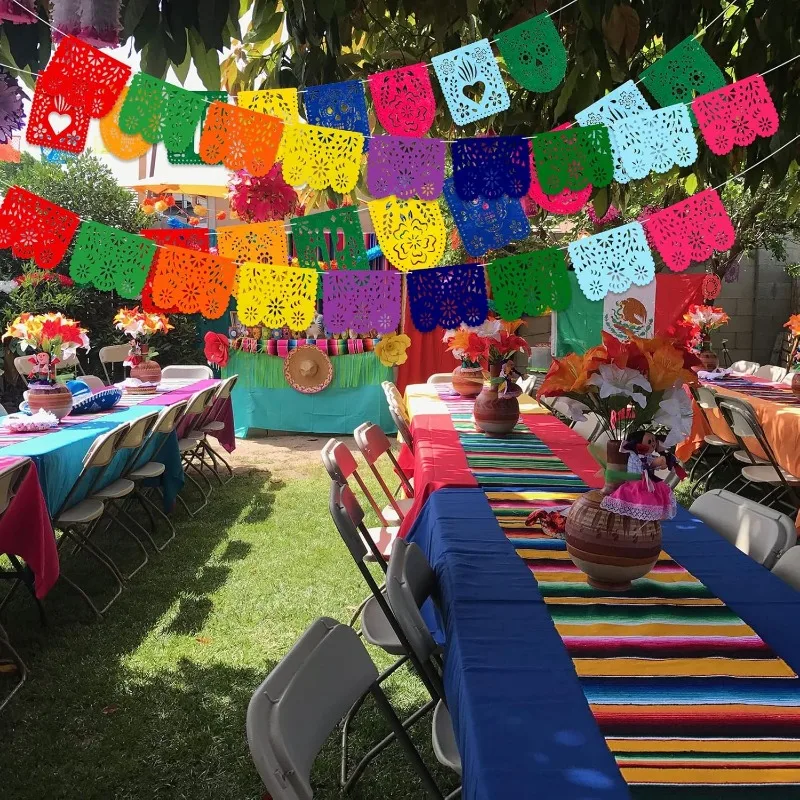 Bunte mexikanische Party Banner Dekorationen Papel Picado Filz Fiesta Kaktus Geburtstag Party Flaggen Dia De Los Muertos Girlande Dekor – Detail 3