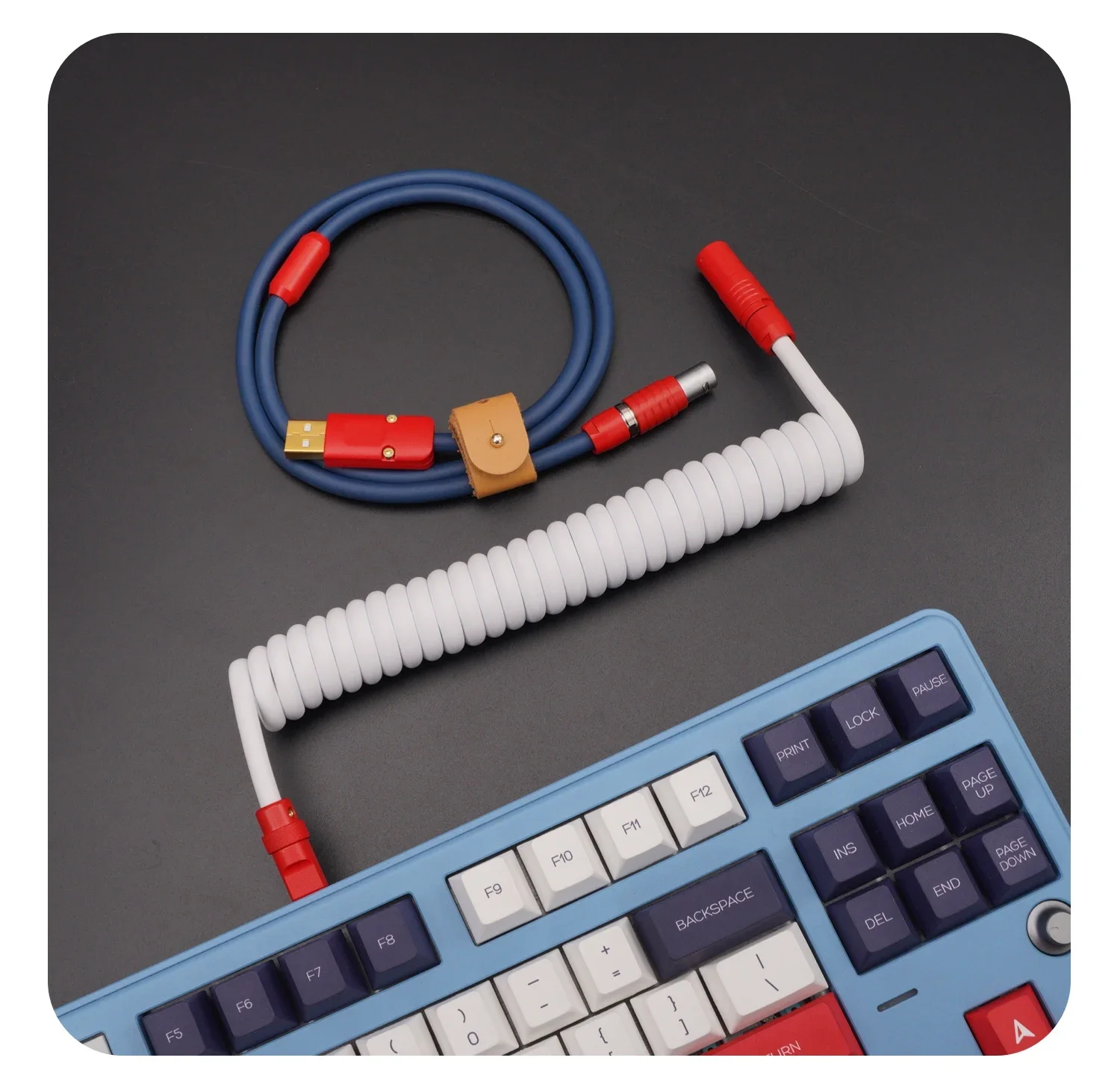 New GC Type-C Manual Custom Mechanical Keyboard Air Plug Data Cable Rubber Spring Red Hardware Rear Royal Navy