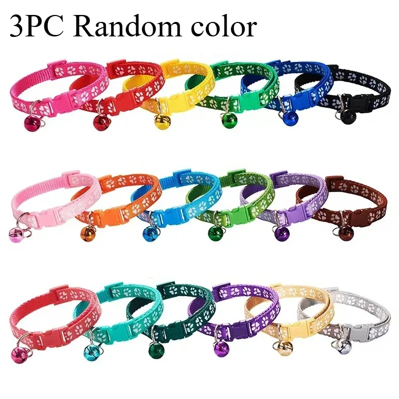 3pcs Pet Collar With Bell Footprints Colorful Dog, Dog, Cat Accessories Cat Collar Adjustable Bell Ring Necklace Pet