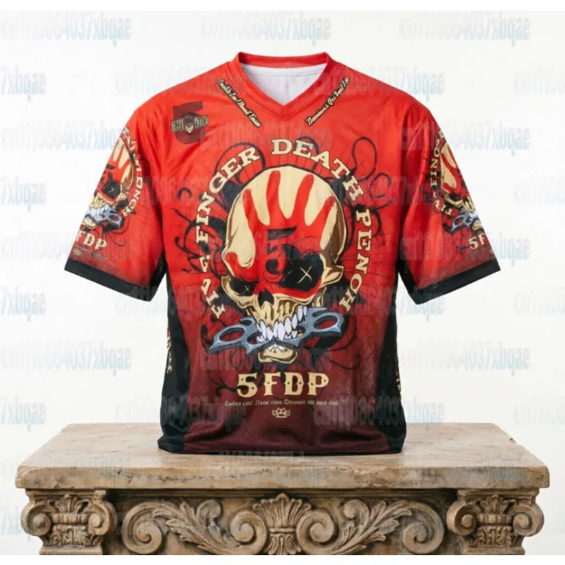 2026 Five Finger Death Fist 3D Printed Red Skull Pattern Heavy Metal Band Fan Shirt Breathable Quick Drying Family Edition