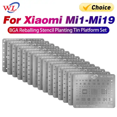 WL Tools MI1-MI19 BGA Reballing Stencil For Xiaomi REDMI Pro Note CPU Universal Planting Tin Steel Net Template Repair Mesh Set