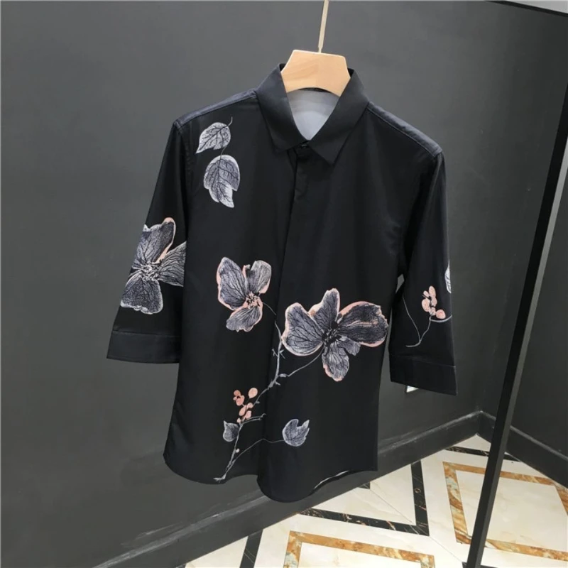 

Spring Autumn New Fashion POLO Collar Printing Shirts Men's Clothing 3/4 Sleeve Cardigan Korean Trend Simplicity Loose Blouses