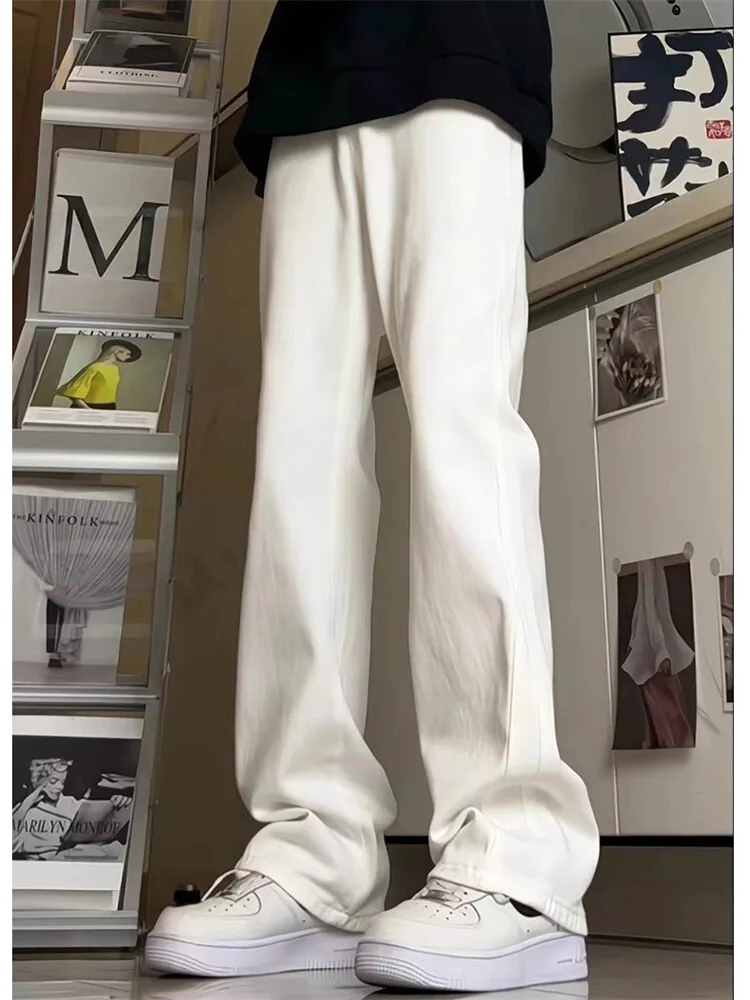 

Белые прямые джинсы для мужчин, весенне-осенние, в американском стиле, хип-хоп, модный бренд Haome Street, облегающие джинсы Slim Fit