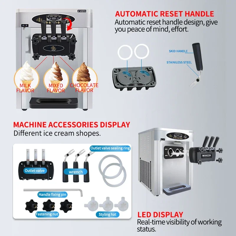 2025 Nieuwe Ijs Machine 25L/H Economische Tafelblad Rvs Commerciële Automatische Soft Serve Ijs Maker Machine