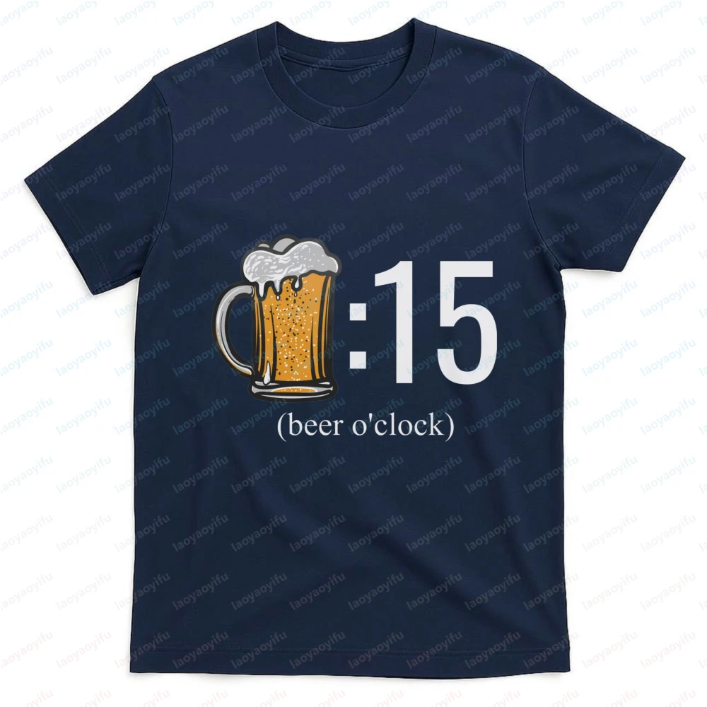 Beer Oclock Men T-Shirt Cotton Summer T Shirt Casual Fashion Tee for Men with Beer Mug Design Perfect Gift for Party