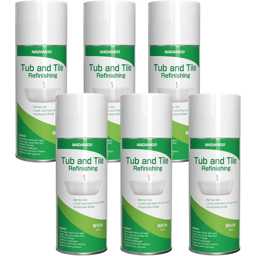 

Tub and Tile Spray Paint White, 450ml, 6 Cans, Aerosol Bathtub Refinishing Kit for Porcelain Fiberglass Ceramic