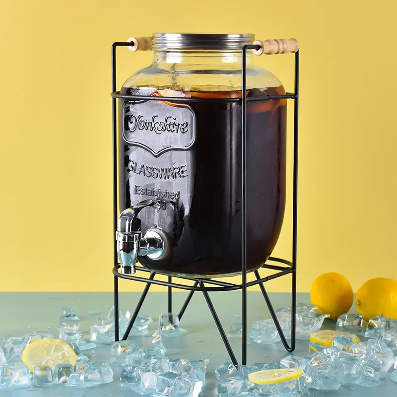 

Glass Cold Buet with Tap Lemon Fruit Tea Juice Coca-Cola Barrel Wine Brewing Container Transparent Ice Buet for Parties