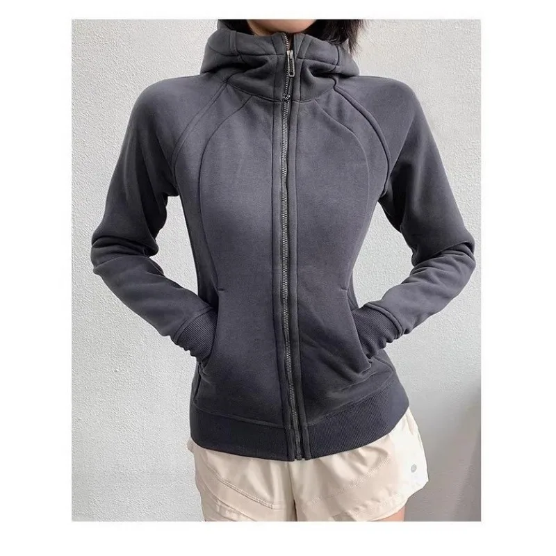 Autumn Winter New Fashion Long Sleeve Solid Hoodies Sweatshirts Cardigan Women\'s Clothing Pockets Loose Drawstring Zipper Tops