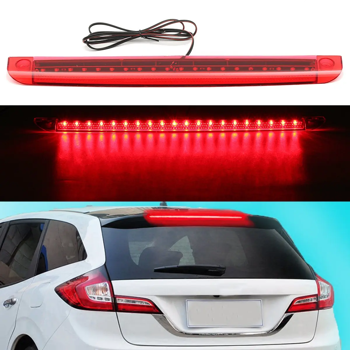 Lampu berhenti rem ekor LED, Universal mobil sepeda motor merah 12V 20 LED dudukan tinggi ke-3