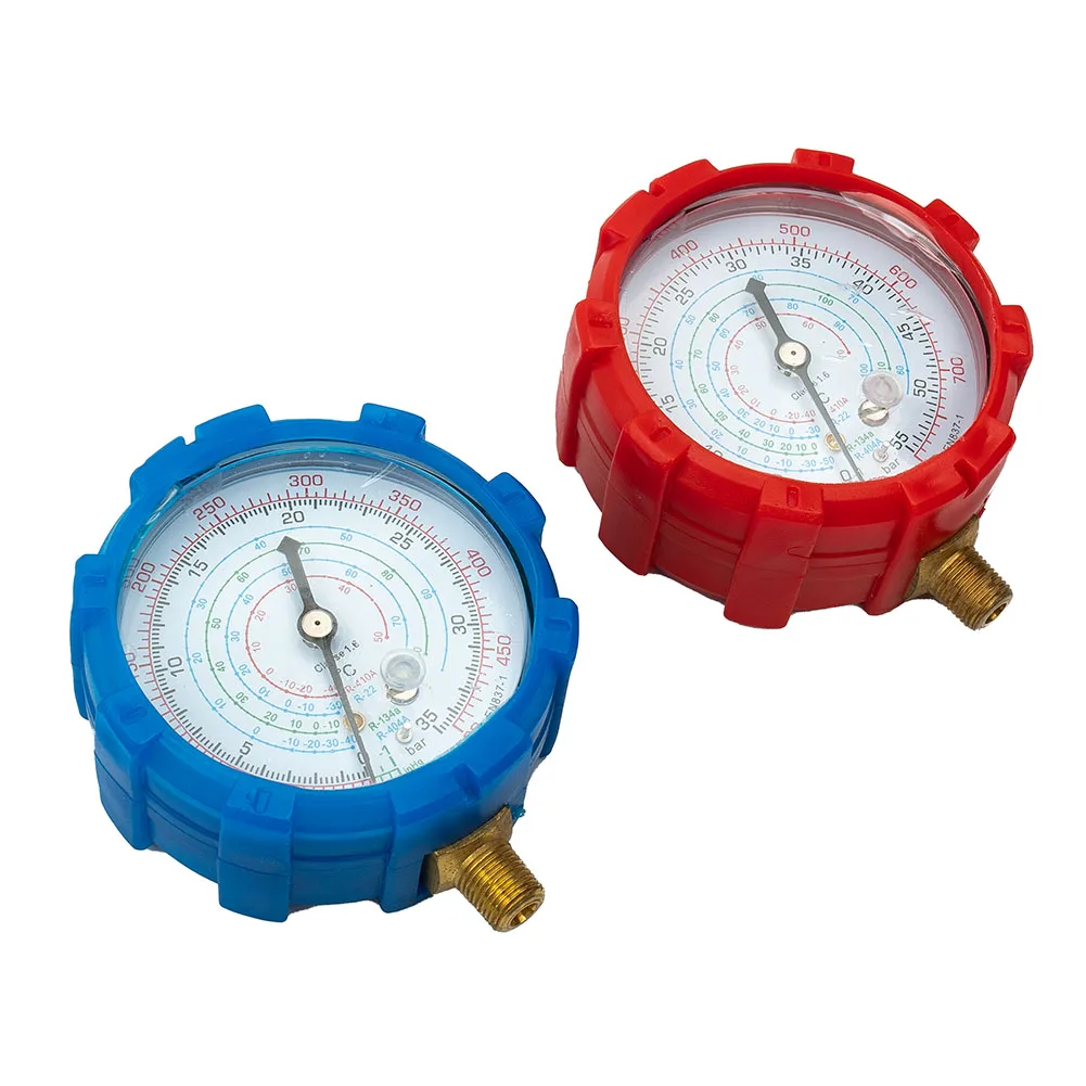 2PCS R410A R134A R22 R404A Air Conditioner Pressure Gauge Low & High Meter PSI KPA Blue 0 500psi & Red 0 800psi