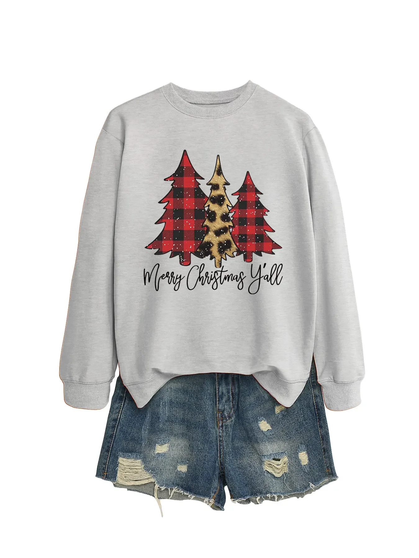 女性の秋冬トレーナー女性クリスマスツリープリント長袖トップスレディースカジュアル O ネックプルオーバー婦人服