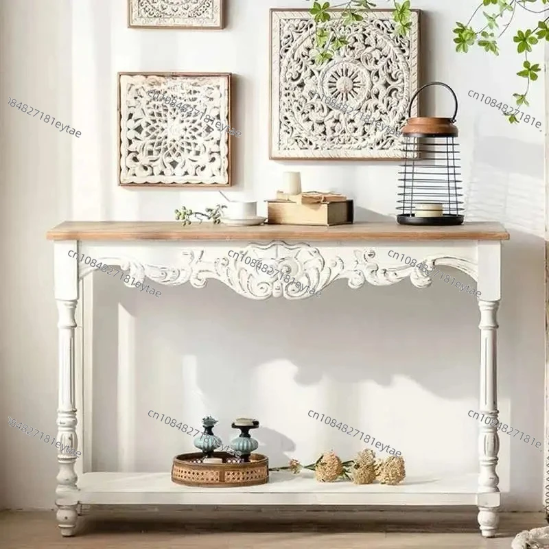 French Solid Wood Console Table Home Furniture Console Table Retro Old Corridor Art Decoration Facing The Entrance Hallway Table