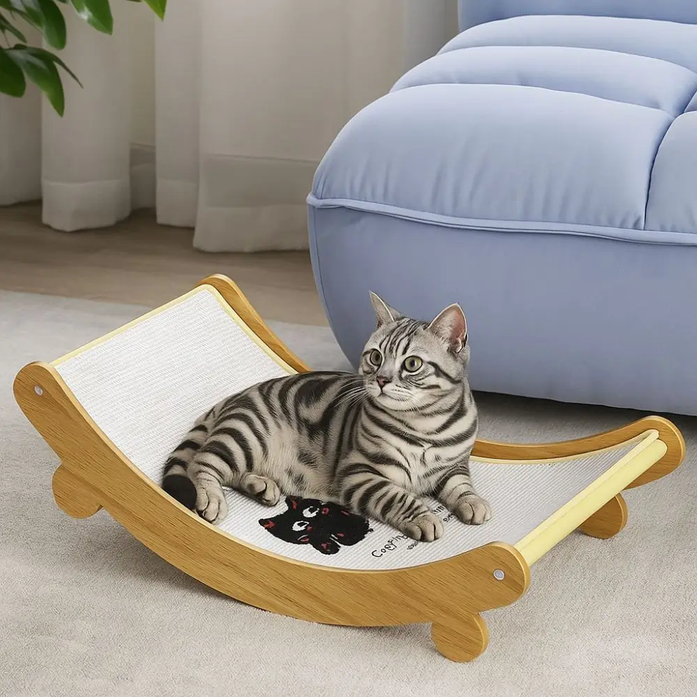 

Wear-resistant Sisal Cat Scratching Pad Wooden U-shaped Cat Rocking Chair Scratch Resistant Detachable Cat Scratching Board