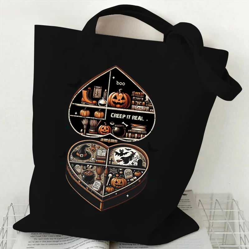 Women\'s Handbags Halloween Canvas Shopping Bag Cute Ghost Designer Bags for Women Vintage Horror Pumpkin Print Women Tote Bags