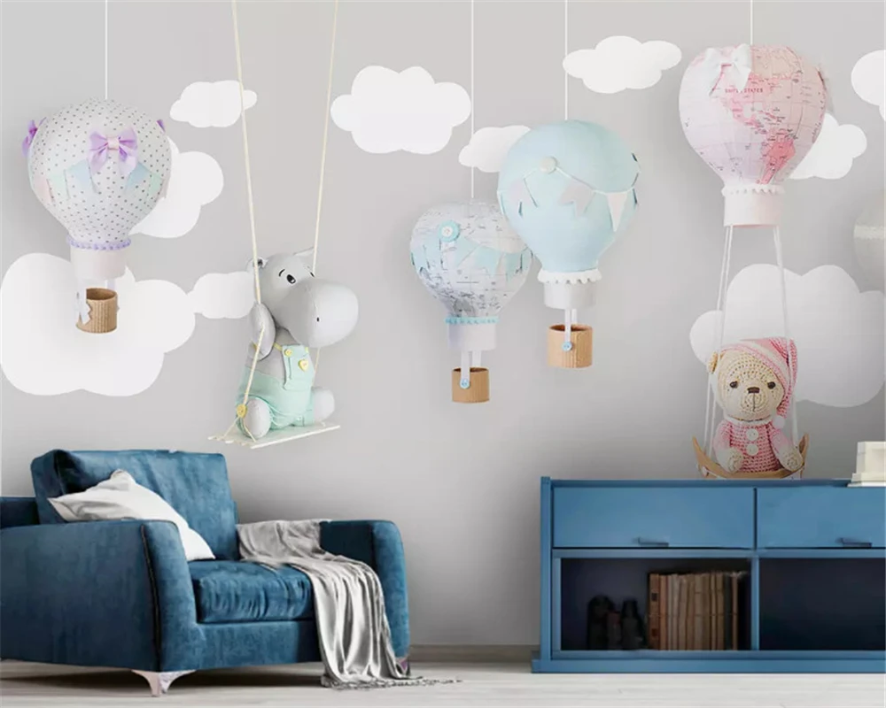 Customized products Nordic minimalist hand-painted classic wallpaper animal balloon children room background wall bedroom mural