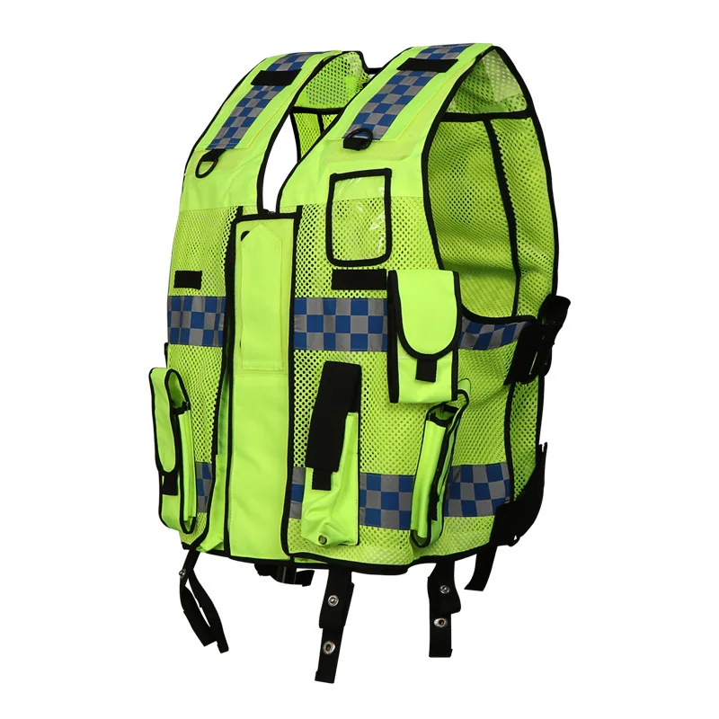 Multi-Pocket High Visibility Reflective Police Safety Vest High-Quality Night Motorcycle Cycling Traffic Warning Clothing