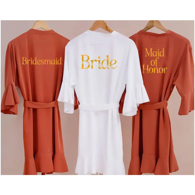

Terracotta Bridesmaid Robes Team Bride Wedding Robe Bachelorette Party Kimono Hen Parties Spa Days ROBE Proposal Ruffle Cuff New