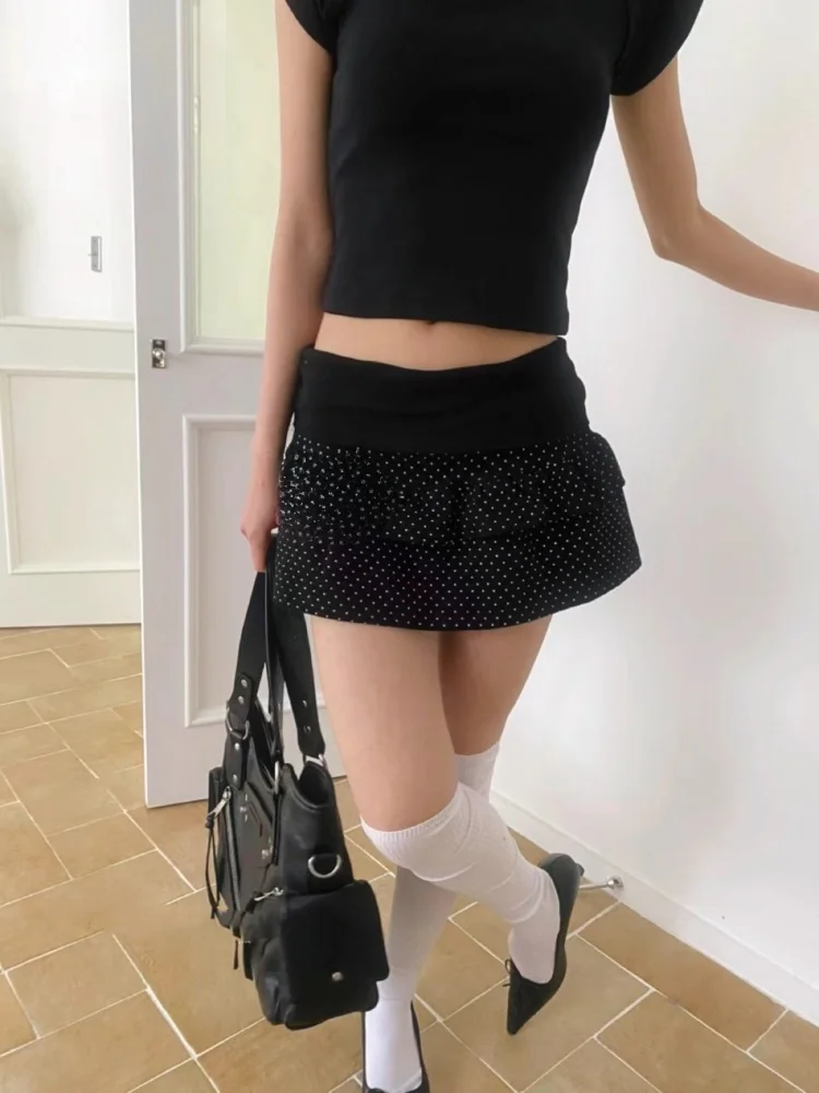 falda Estilo Urbano con Diseño de Pastel de Doble Capa con Estampado de Lunares, Plones Cortos de Cintura Alta, Moda ...