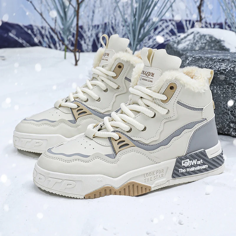 1 paire de bottes de neige d'hiver en polaire à tige haute, bottes de moto avec lacets et grandes tailles pour une excellente traction, bottes de sport d'extérieur
