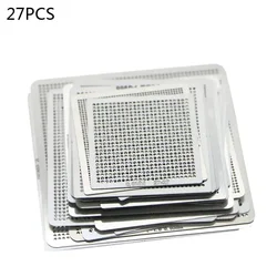 29 sztuk bezpośrednio ciepło BGA Reball Net uniwersalne szablony zestaw szablonów zestaw srebrne stalowe topniki spawalnicze ze stojakiem