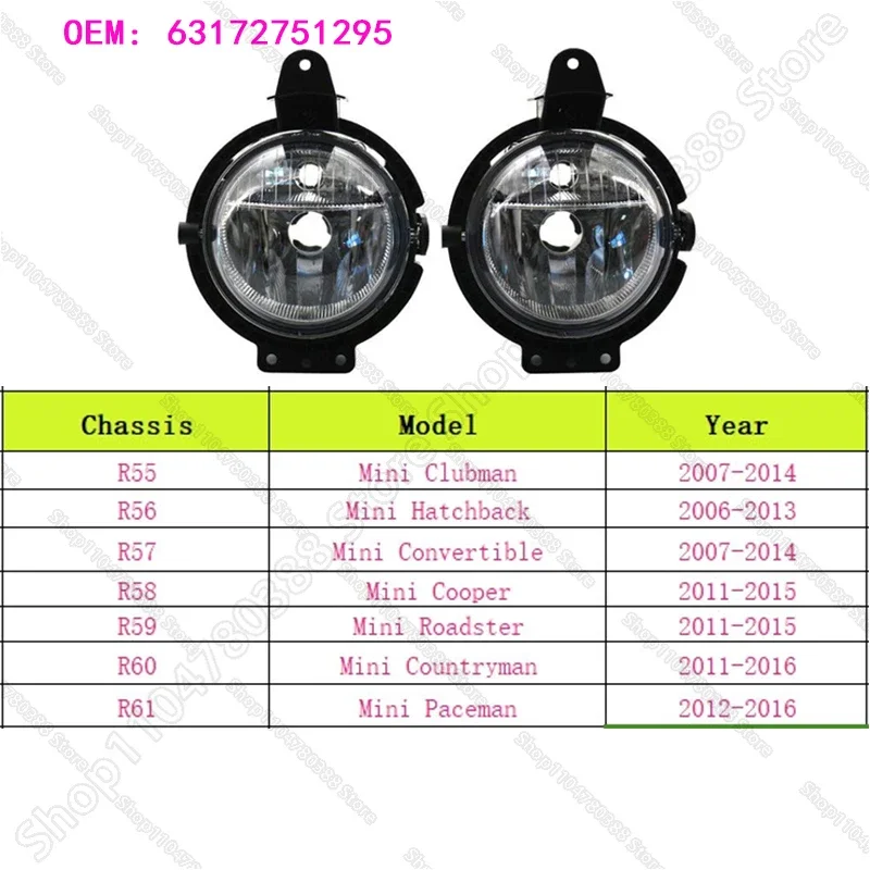 For 2007-2015 BMW Chass (R55 R56 R57 R58 R59) Mini Cooper Front Fog Light Lamps (Without Bulb) 63172751295