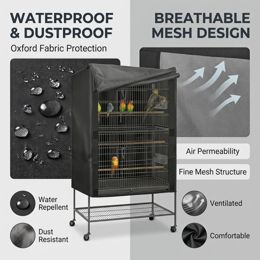 Universal Oxford Cloth Bird Cage Cover, Light‑Blocking Breathable Waterproof Dust‑Proof Pet Birdcage Protector, birdcage
