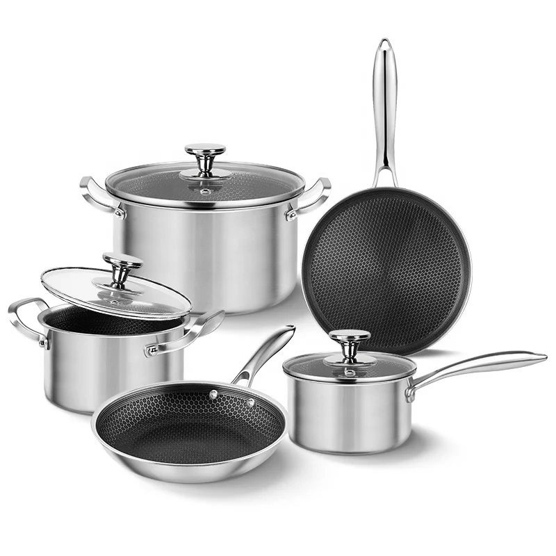 Factory Tri-ply Stainless Steel Soup Pot Kitchenware Nonstick Cooking Pots Cookware Induction Honeycomb Cooking Pot