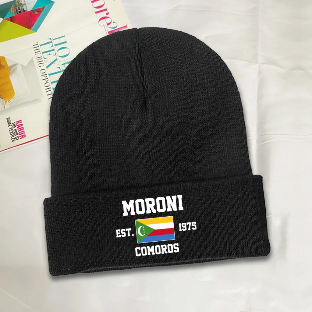 Comoros EST.1975 Moroni Capital Men Women Unisex Knitted Hat Winter Autumn Print Beanie Cap Warm Bonnet